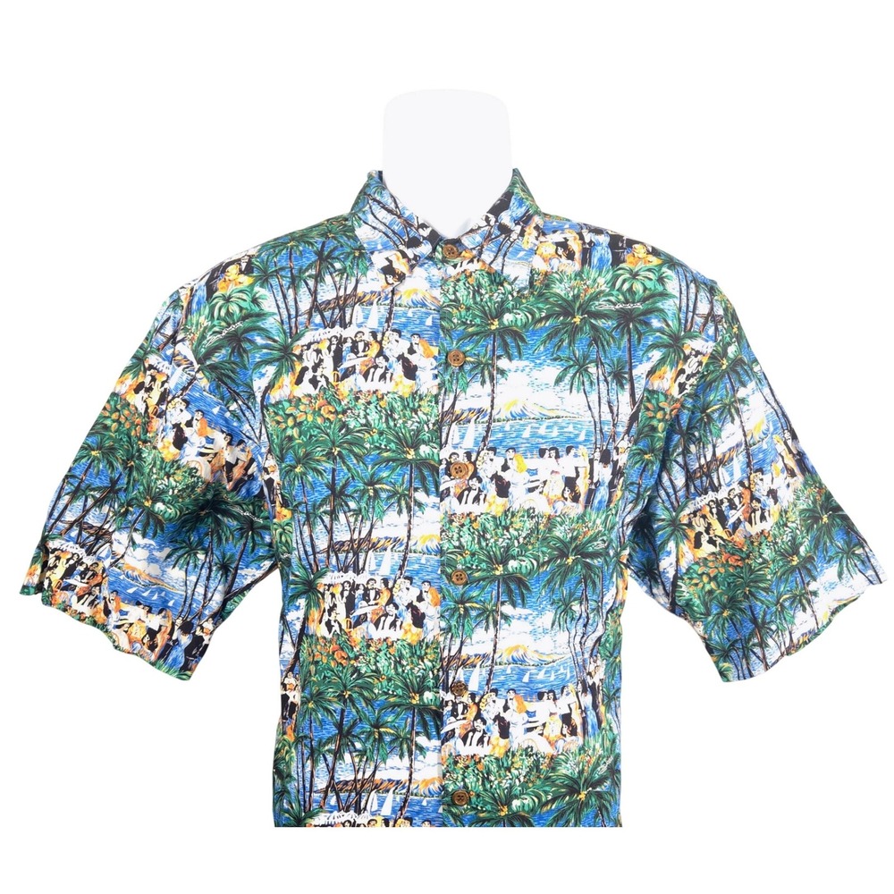 Reyn Spooner Guy Buffet Hawaiian Shirt Mens M Blue Rayon Beach Party